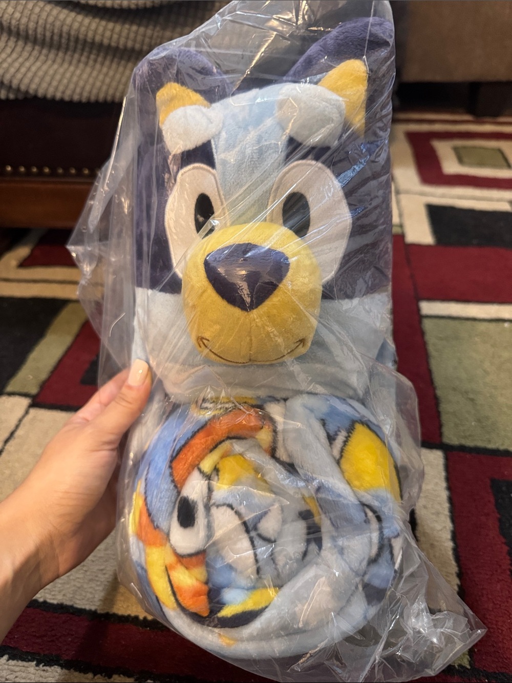 Bluey Plush Blue and Yellow Animal Blanket for Kids - Soft Security Toy